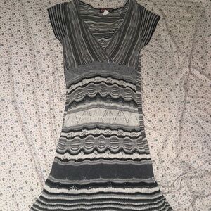 Vintage Y2K Say What? Black and Gray Patterned Kit Sweater Midi Dress